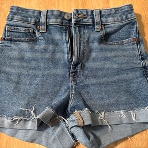 American Eagle Outfitters Blue Distressed Midi Denim Jean Shorts Size 00